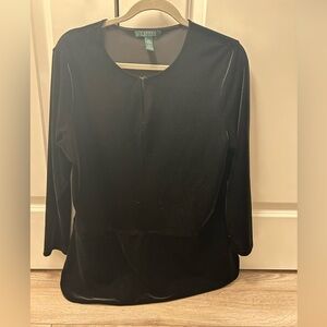 Lauren Ralph Lauren Black Velvet Open Key Hole Closure Dress Large Velour